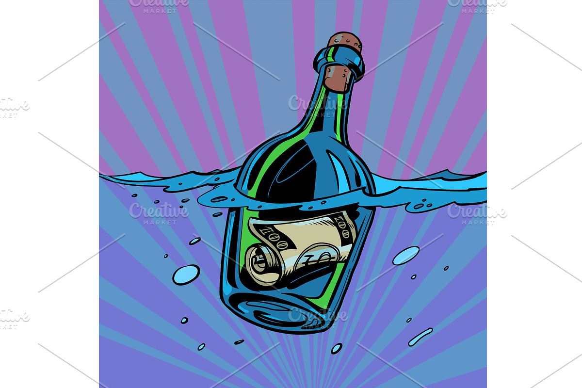 A bottle of money in water. Reliable, an Object Illustration by rogistok