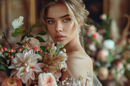 A young woman gazes thoughtfully whi, a Photo by Tanuart