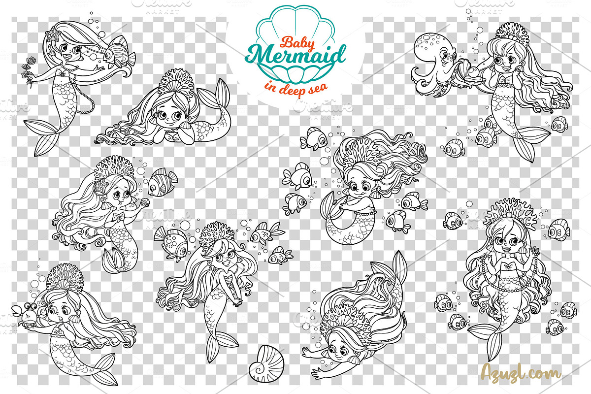 Baby mermaid in deep sea, an Illustration by Azuzlikus (Photo 5 of 11)