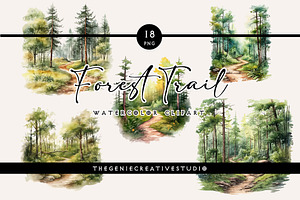 Watercolor Forest Trail PNG Clipart