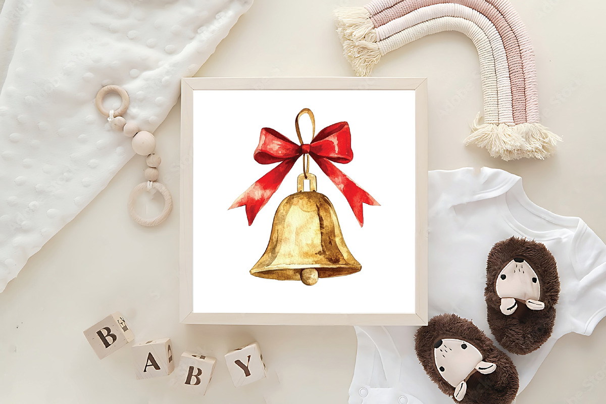 Red Gold Christmas Watercolor Clipar, an Illustration by CraftArtStudio (Photo 6 of 6)