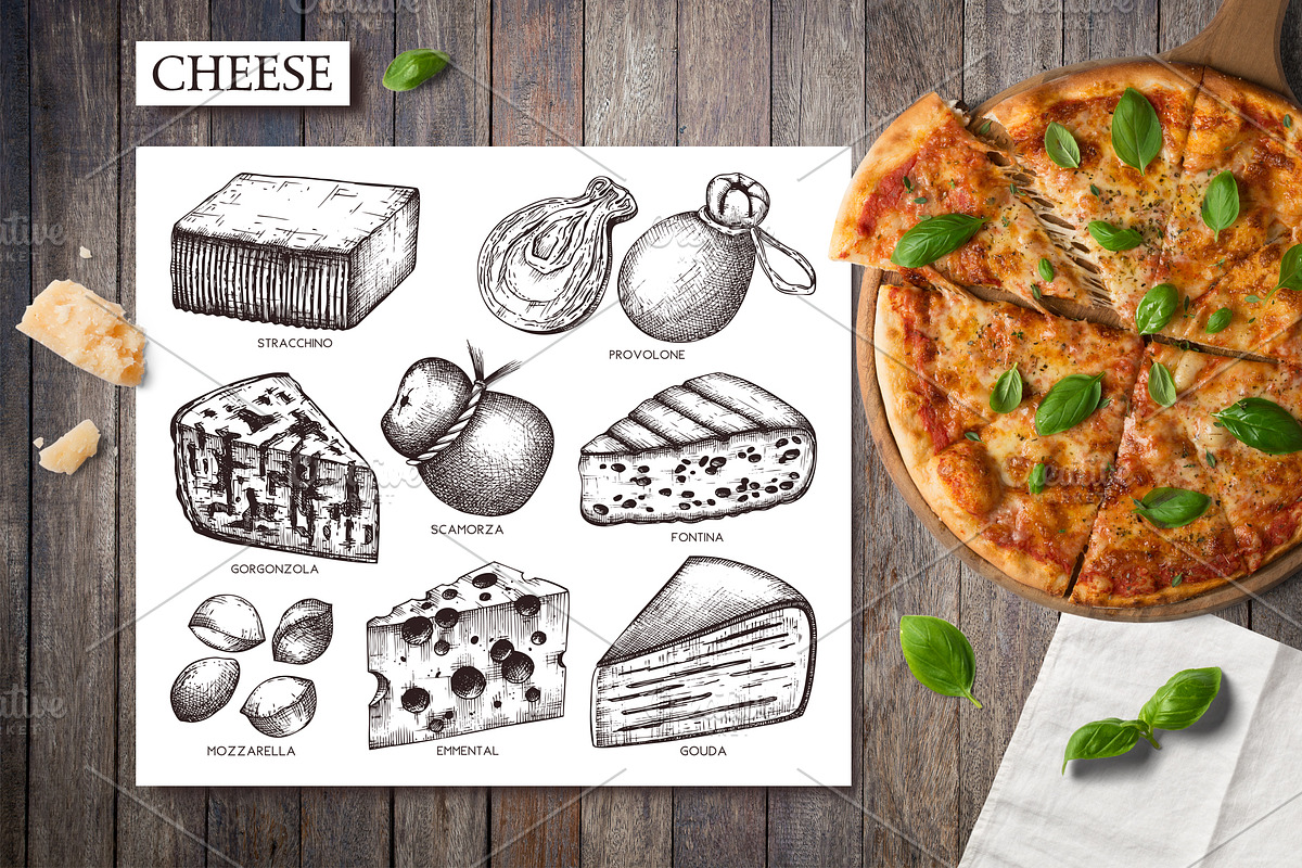 Hand-Drawn Pizza Ingredients Vectors, a Food Illustration by Yevheniia (Photo 7 of 14)