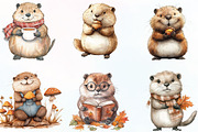 Watercolor Autumn Cute Beaver, an Illustration by CraftArtStudio (Thumbnail 2 of 6)