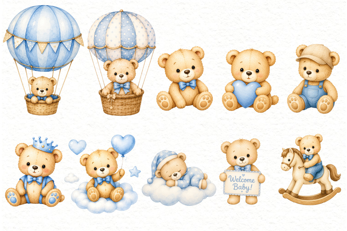 Baby Shower Boy Clipart, an Animal Illustration by Villa 11 Estudio (Photo 3 of 11)