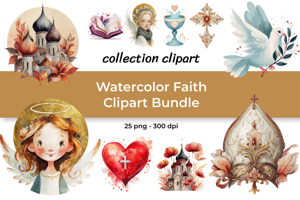 Watercolor Faith Clipart Bundle, a Decorative Illustration by InkyQueenArt (Photo 1 of 7)