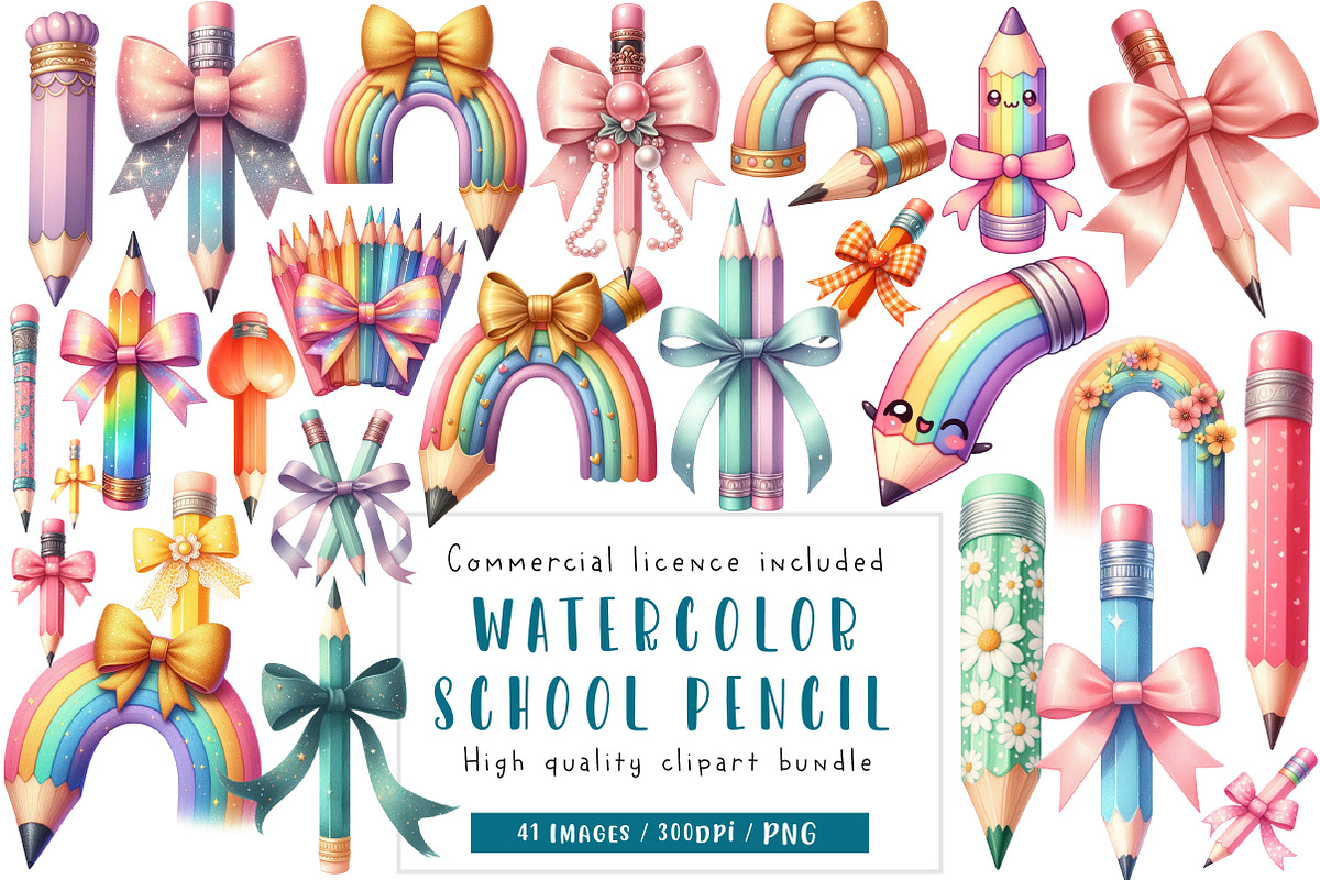 Coquette School Pencil Bow Clipart, an Illustration by CreationArt (Photo 1 of 5)