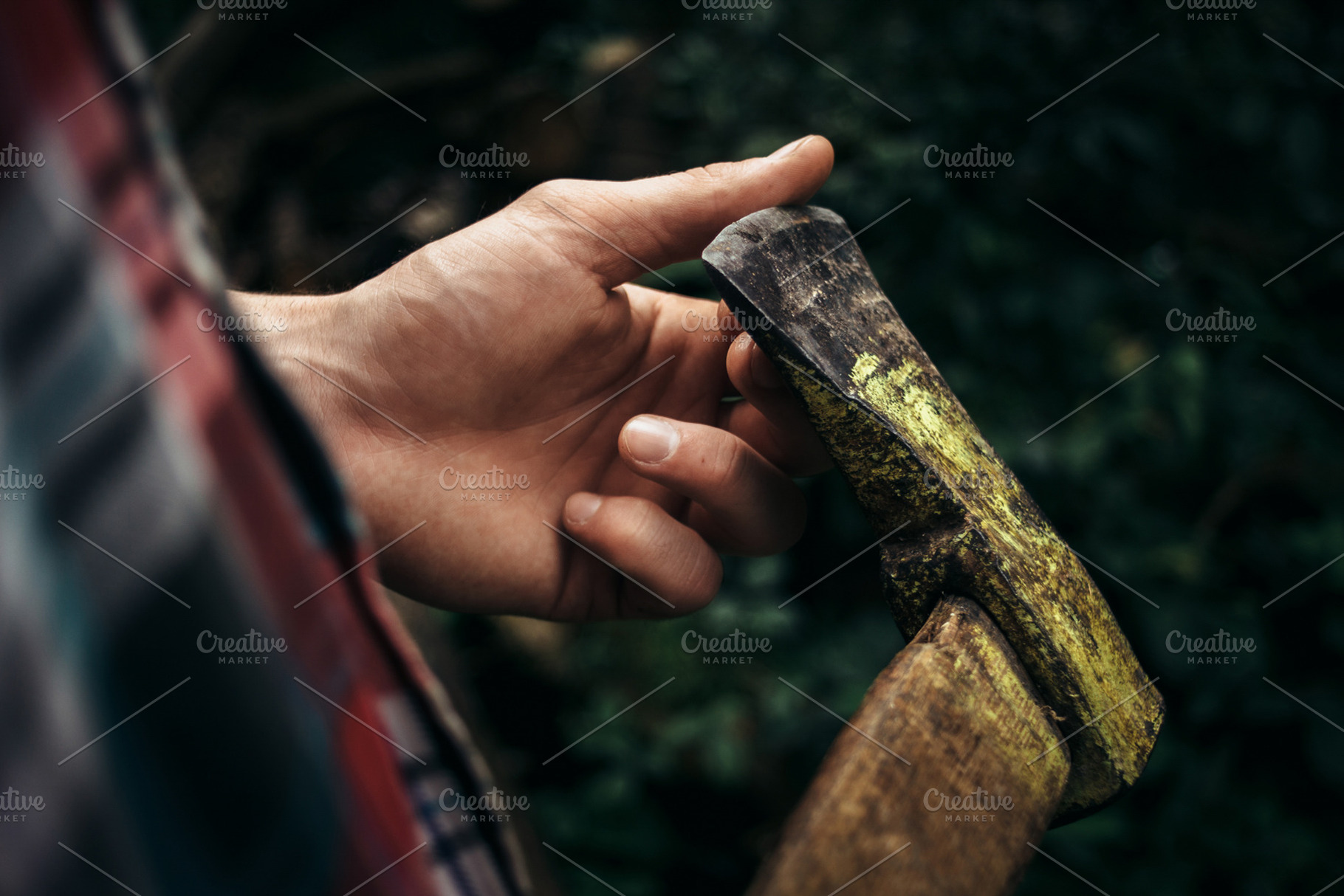 Lumberjack hand with ax containing active, adventure, and ax, an Industrial Photo by Sonjachni