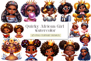 Quirky African American Girl with Cr, an Illustration by DreamArtGraphic