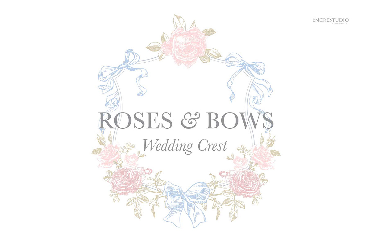 Roses & Bow Wedding Crest, an Object Graphic by Encre Studio (Photo 1 of 4)