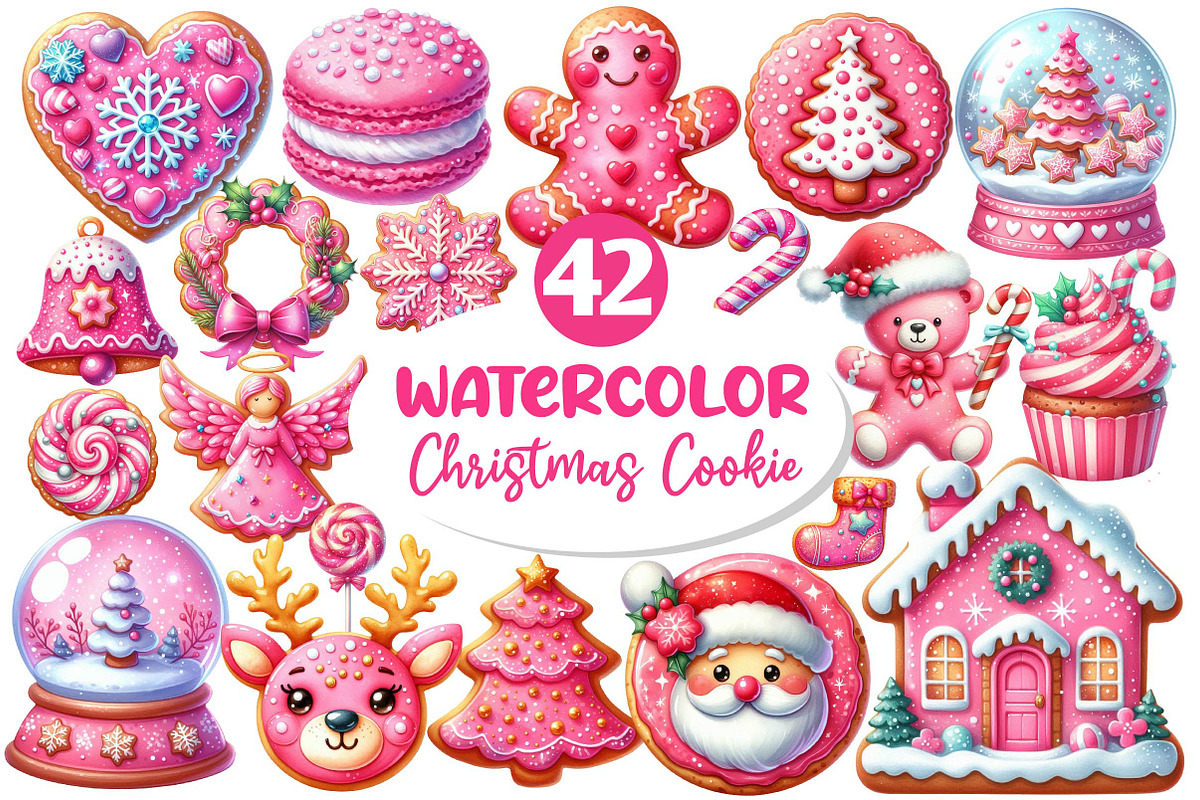 Pink Christmas Cookie Clipart, an Illustration by Dream Creation (Photo 1 of 8)