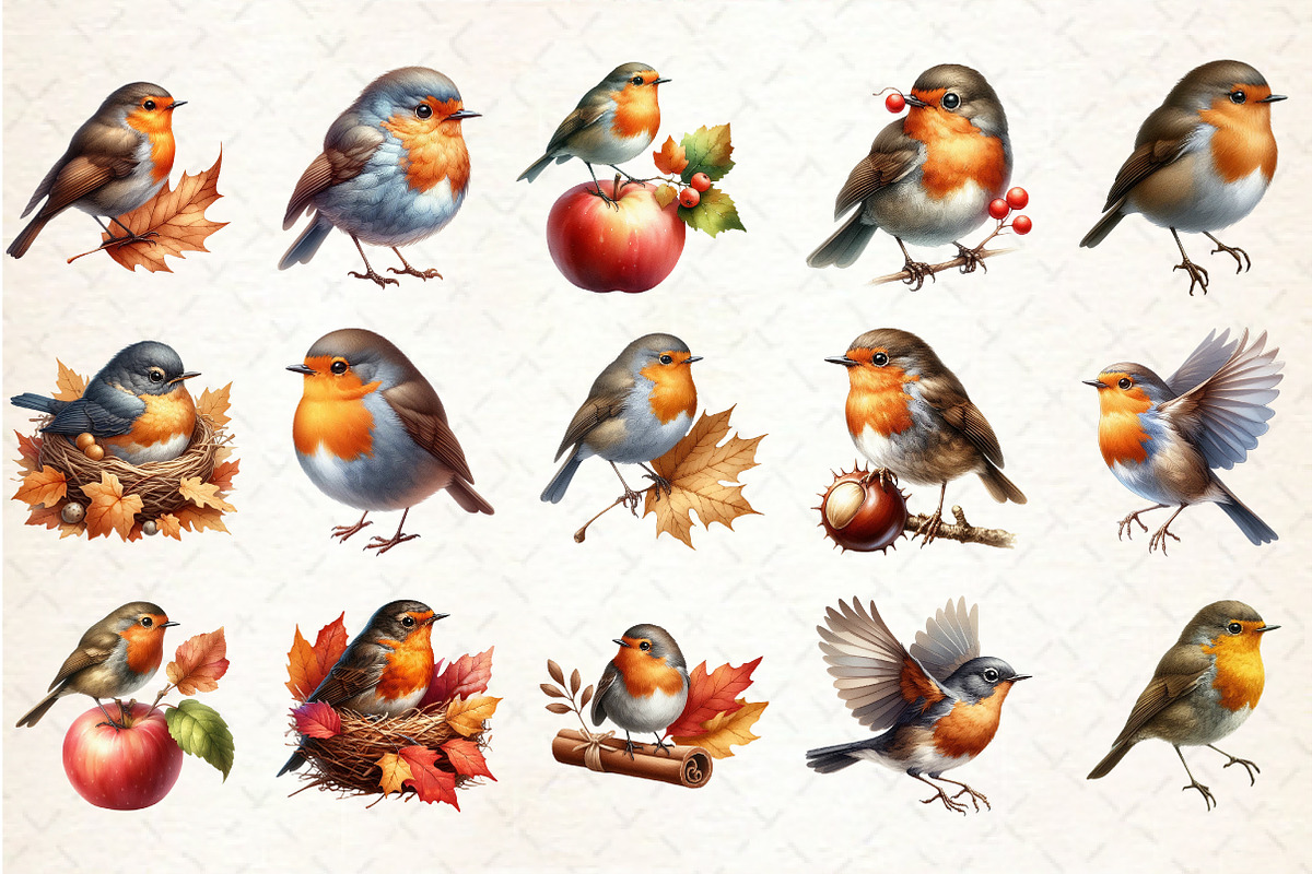 Autumn American Robin Bird Clipart, a Seasonal Illustration by Rose Art (Photo 2 of 7)