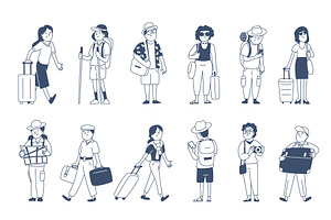 Doodle tourists people. City and, an Illustration by LadadikArt