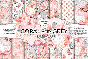 Watercolor Coral And Grey DP Pack