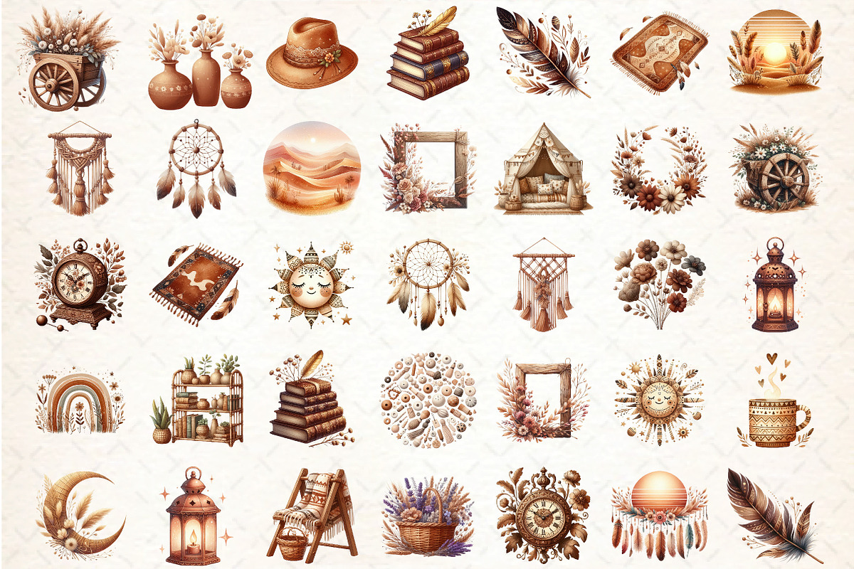 Boho Clipart Brown, an Illustration by DreamCafeArt (Photo 2 of 6)