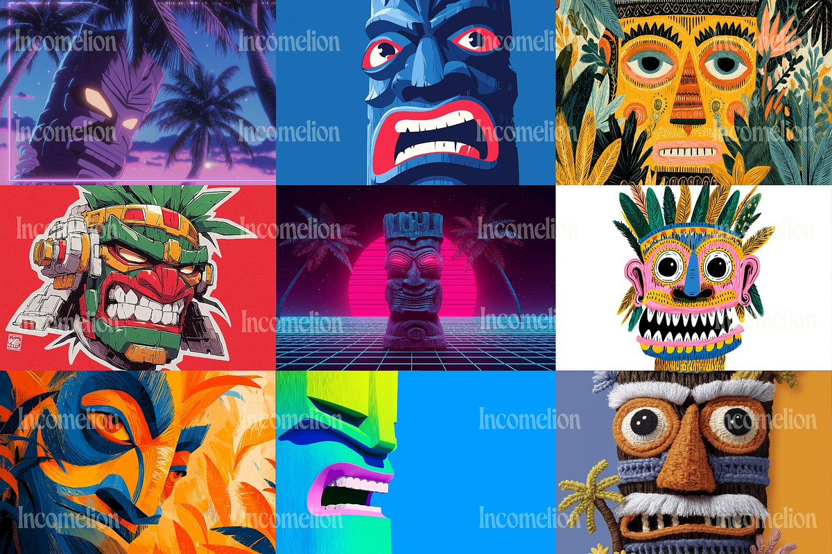 120 Tropical Tiki Mask Illustrations, a Decorative Illustration by Incomelion (Photo 9 of 20)