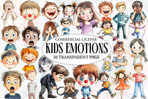 watercolor Kids Emotions Clipart, an Illustration by Designworld