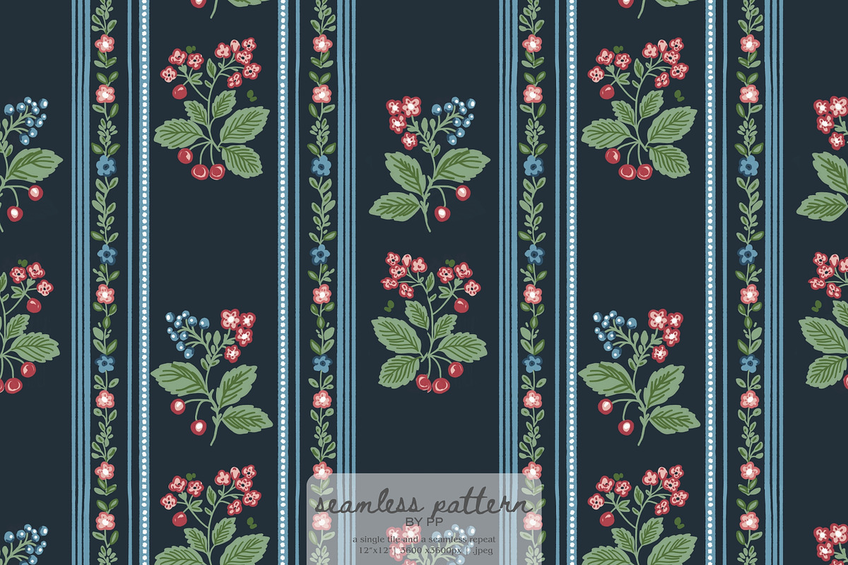 olk berry stripe seamless pattern, a Pattern Graphic by Pink Studio Art (Photo 1 of 4)