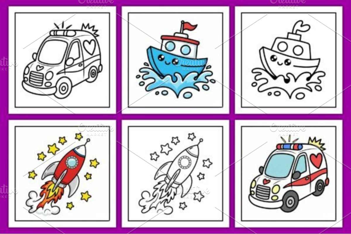Cute Vehicles Coloring Pages, a Decorative Illustration by Ink Gallery (Photo 3 of 5)