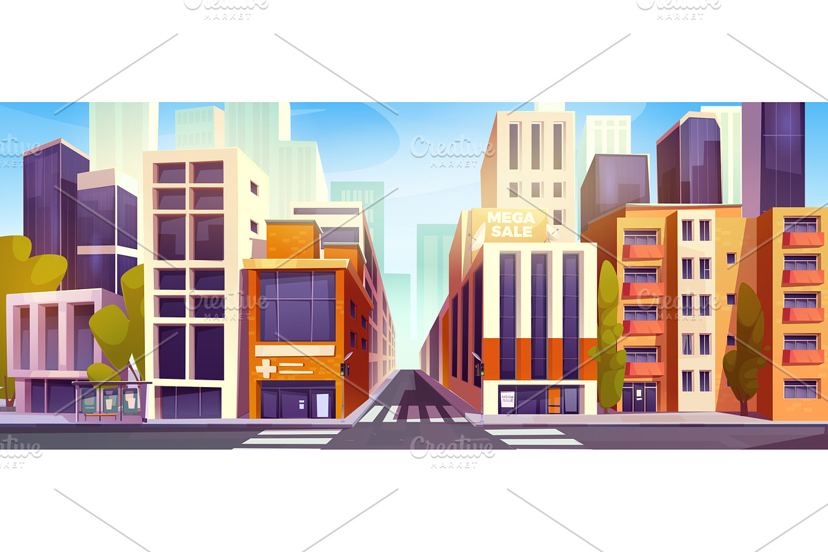 City crossroad vector illustration, an Object Illustration by art PVP - market