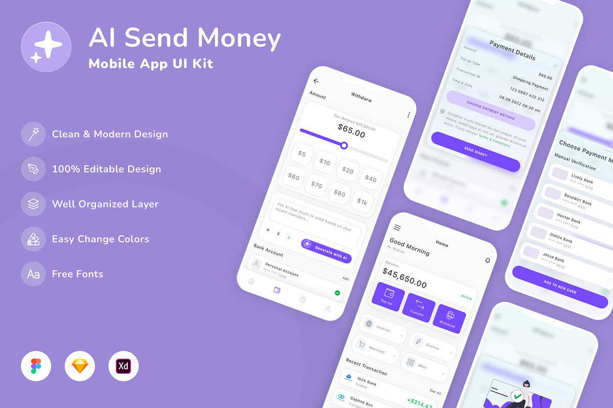AI Send Money Mobile App UI Kit, an UI Kit Template by Betush