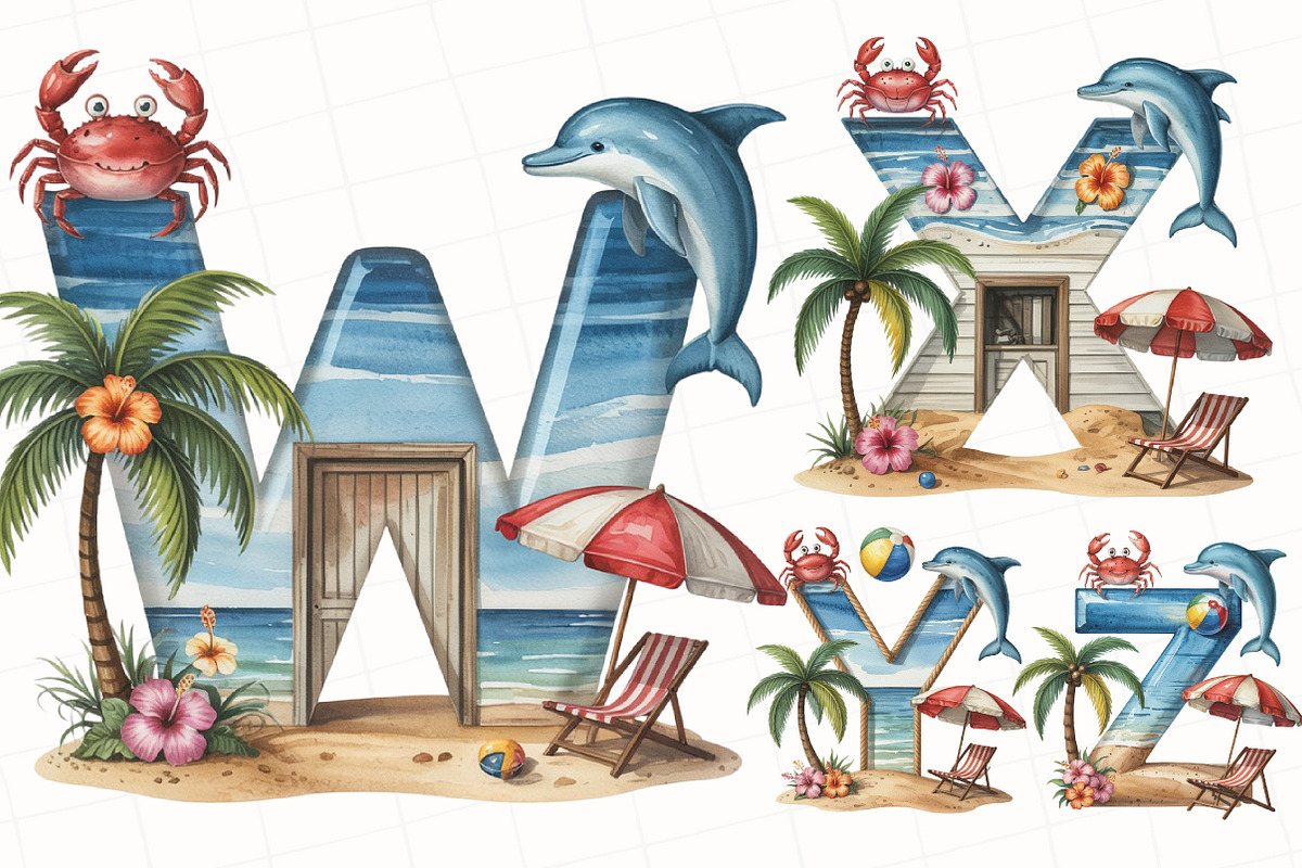 Summer Beach Doodle Alphabet Clipart, an Illustration by OK Design (Photo 2 of 5)