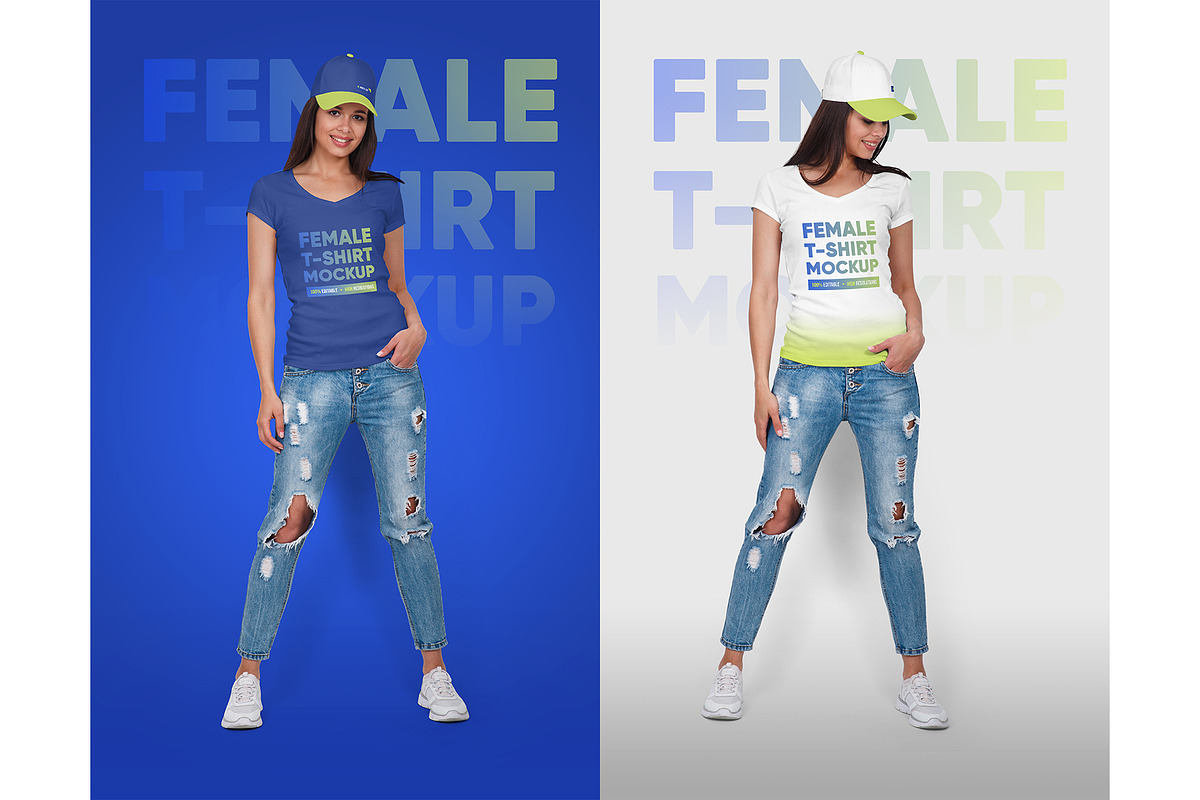 Female T-Shirt & Baseball Cap Mockup, a Shirt Mockup by Hi, Mock-Up! (Photo 5 of 8)