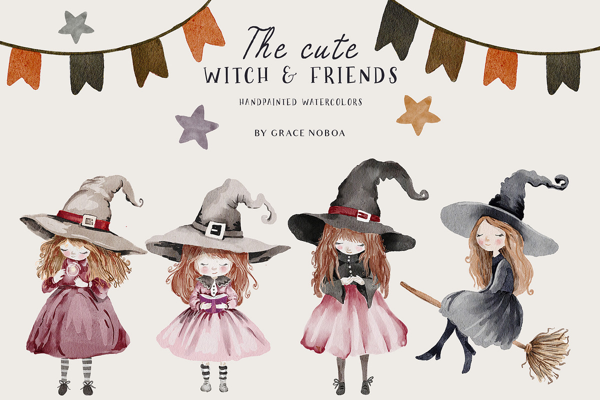 Cute Halloween watercolor clipart, a Seasonal Illustration by Grace Noboa Illustrations (Photo 7 of 12)