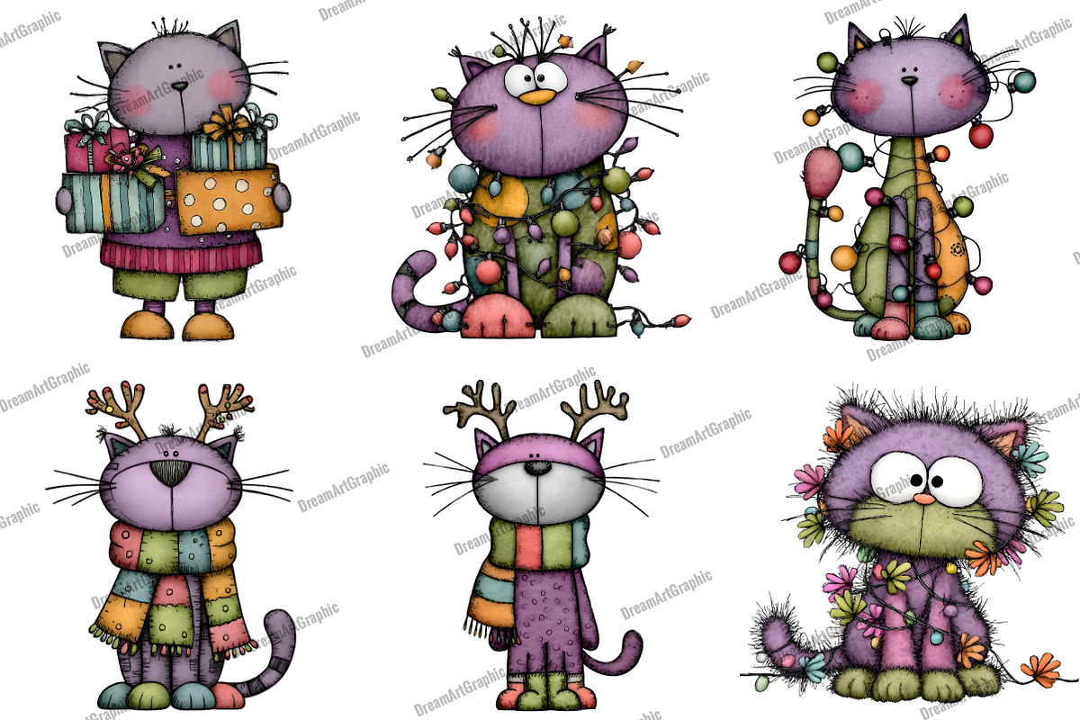 Funny Christmas Cats Clipart, an Illustration by DreamArtGraphic (Photo 5 of 5)