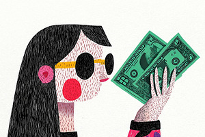 A rich girl with cash in hand, a Person Illustration by Sybillla