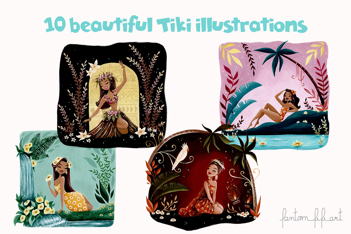 Tiki girls gouache illustrations, an Illustration by Fantom Fifi Art (Photo 3 of 5)