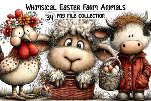 Whimsical Easter Farm Animals Clipar, an Illustration by Dream Creation