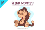 Blind Cartoon Monkey. Tshirt, an Animal Illustration by KENO Mascots (Thumbnail 2 of 3)