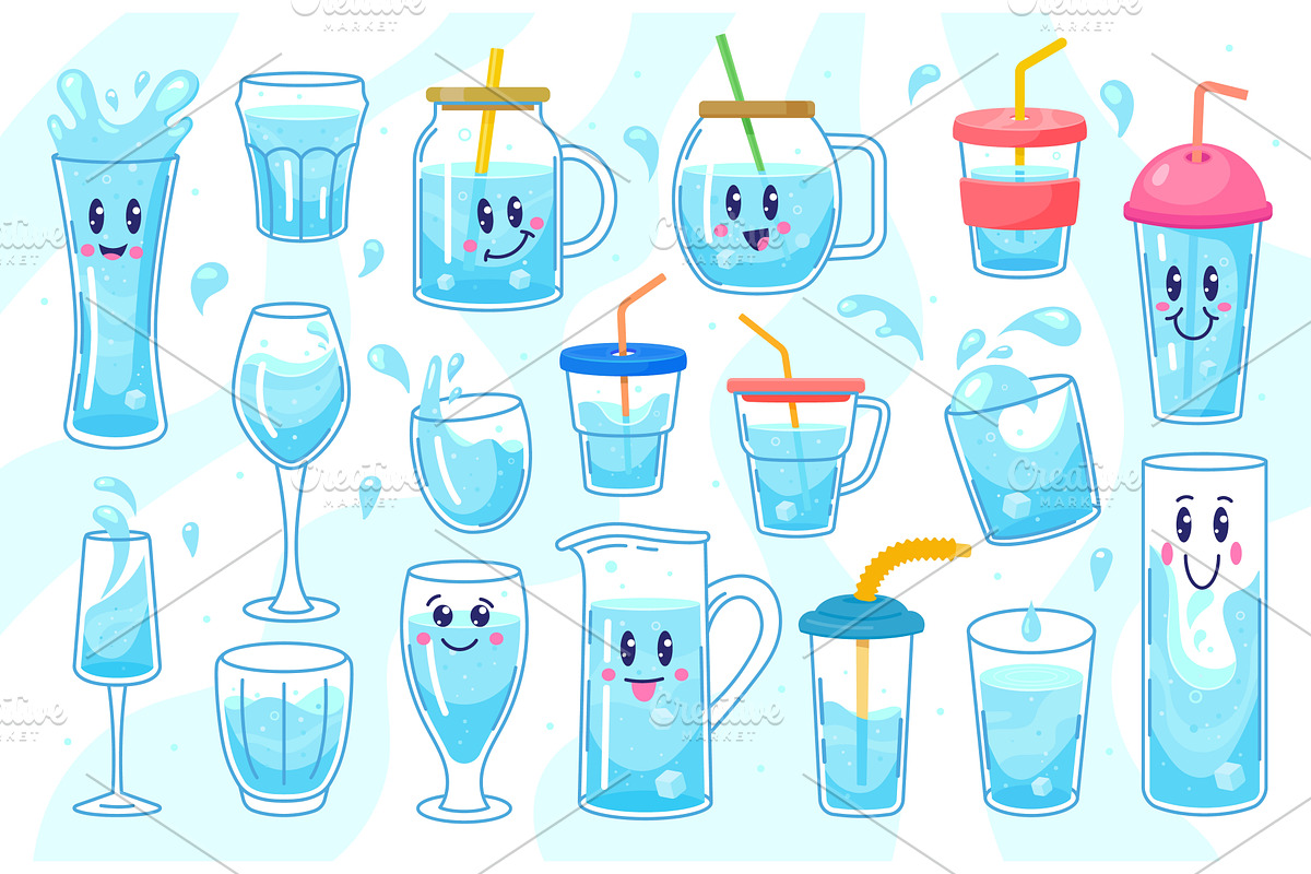 Cartoon fresh water healthy drinks, a Food Illustration by Vector Tradition