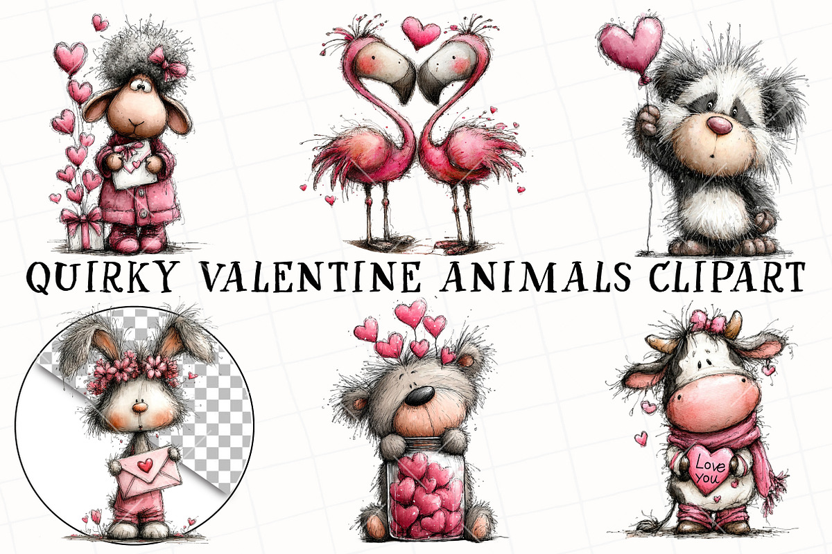 Quirky Valentine Animals Clipart, an Illustration by OK Design (Photo 2 of 6)