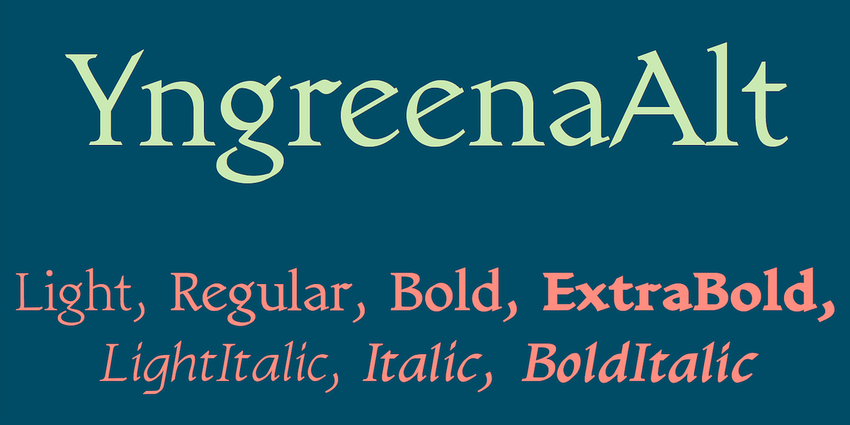 YngreenaAlt, a Serif Font by Ingrimayne Type (Photo 1 of 8)