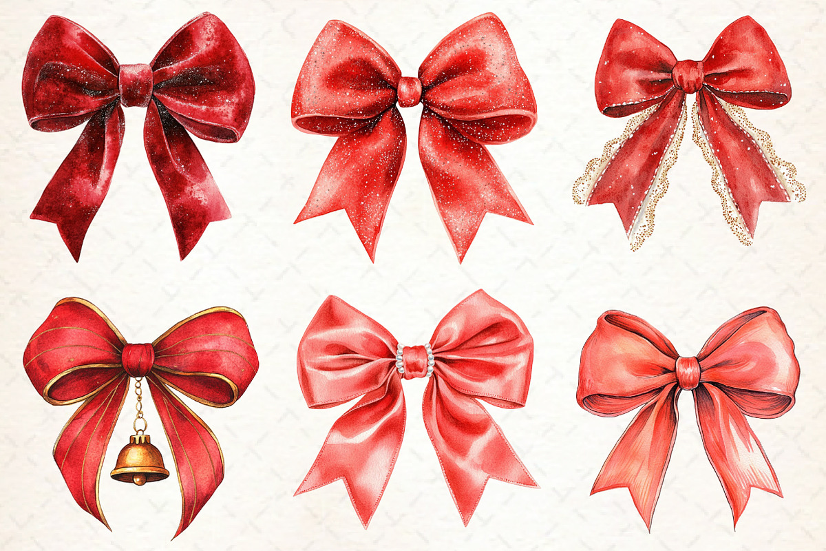 Red Coquette Christmas Bow Clipart, an Illustration by Libby Wishes (Photo 2 of 7)