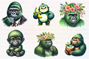 Watercolor Green Gorilla Collection, an Illustration by CreationArt (Thumbnail 3 of 5)