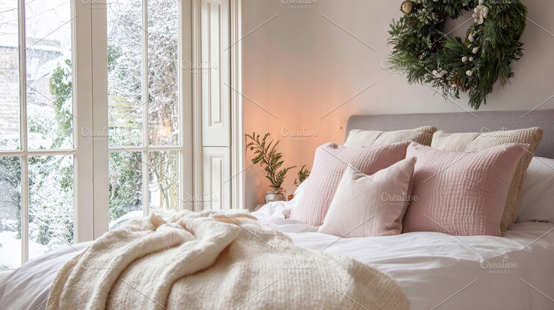 Cozy bedroom interior for winter holidays, featuring a comfortab, a Photo by Studio ANNA