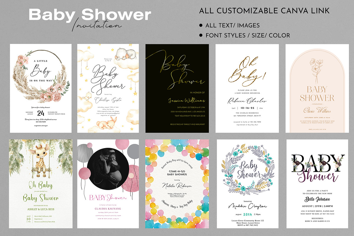 20 Baby Shower Invitation Card Pack, an Invitation Template by DesignGenix (Photo 1 of 3)