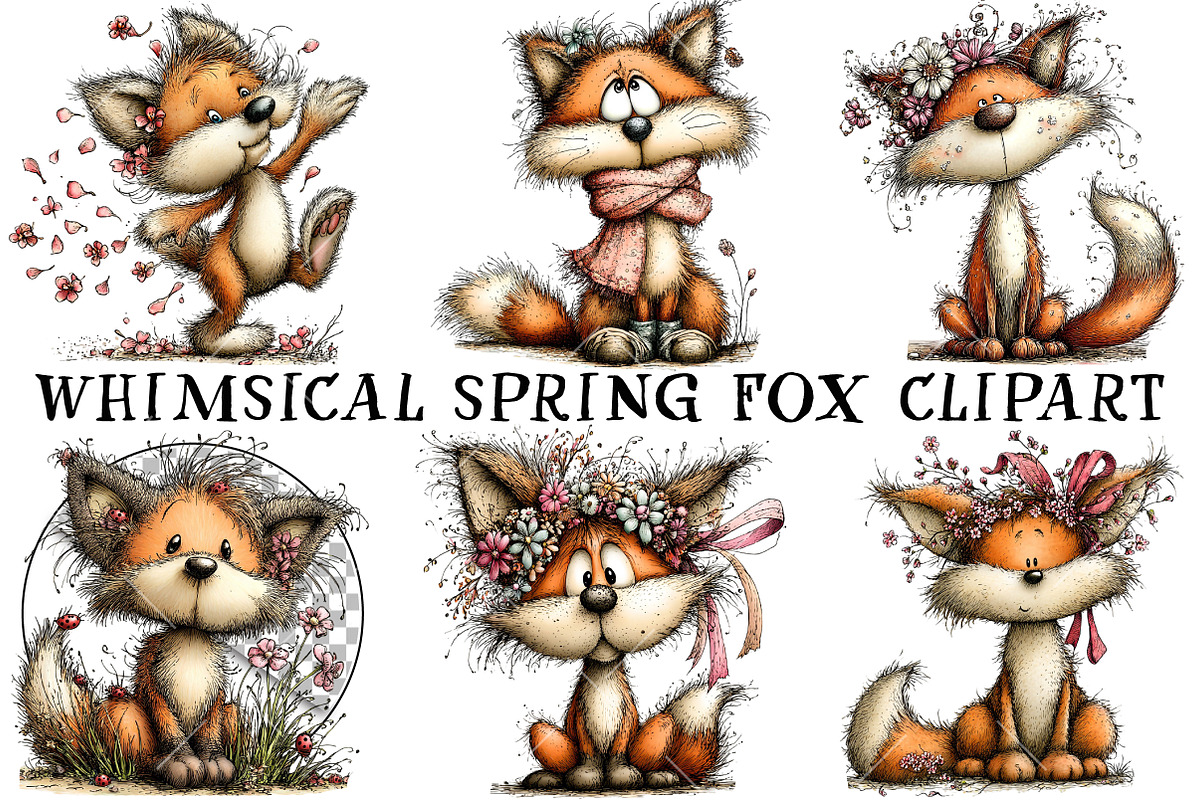 Whimsical Spring Fox Clipart, an Illustration by OK Design (Photo 2 of 6)