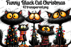 Funny Black Cat Christmas Clipart, an Illustration by DreamArtGraphic