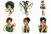 Afro Girls Mardi Gras Clipart, an Illustration by Black Bird Studio (Thumbnail 2 of 6)