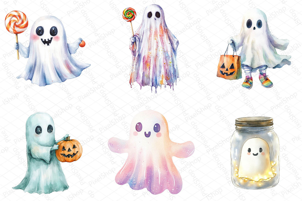 Vibrant Halloween Ghost Clipart, an Illustration by DreamPrint404 (Photo 3 of 5)