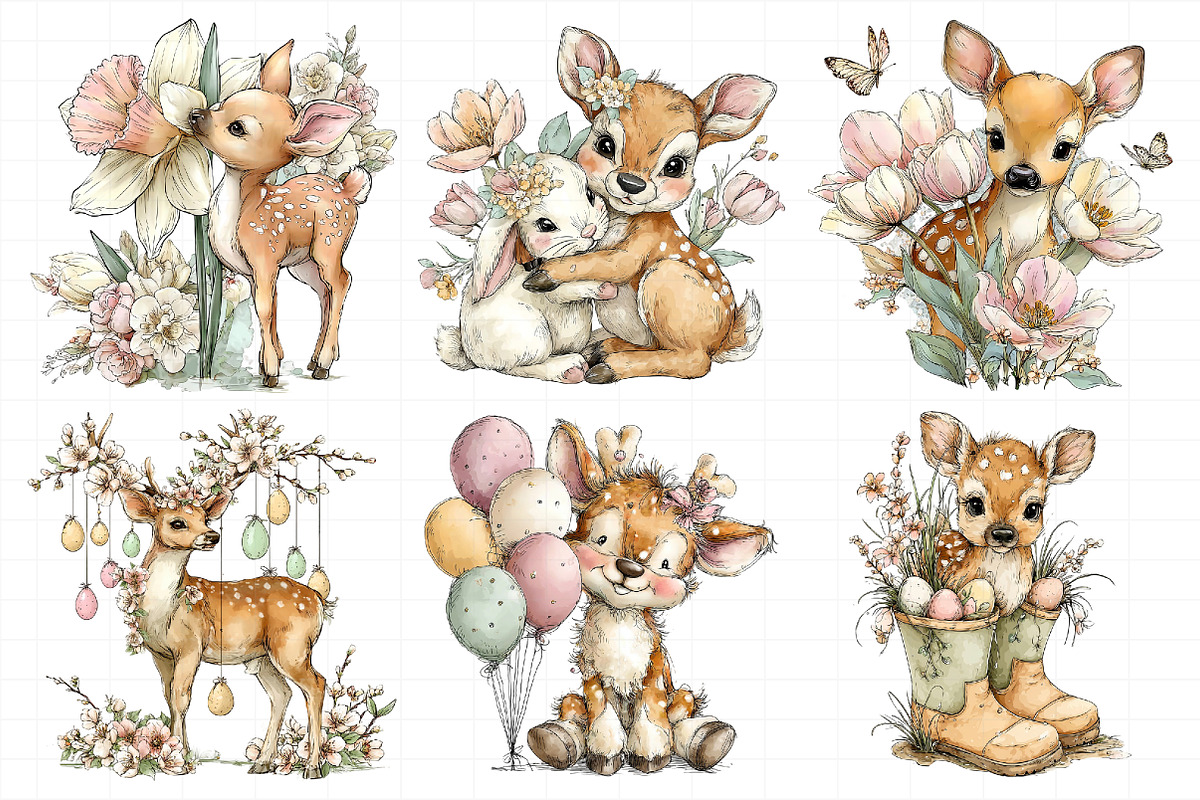 Whimsical Easter Cute Deer Clipart, an Illustration by Daily.Designs (Photo 3 of 7)