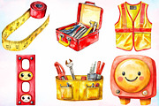 Watercolor Construction Clipart PNG, an Illustration by Canvas Craft (Thumbnail 3 of 4)