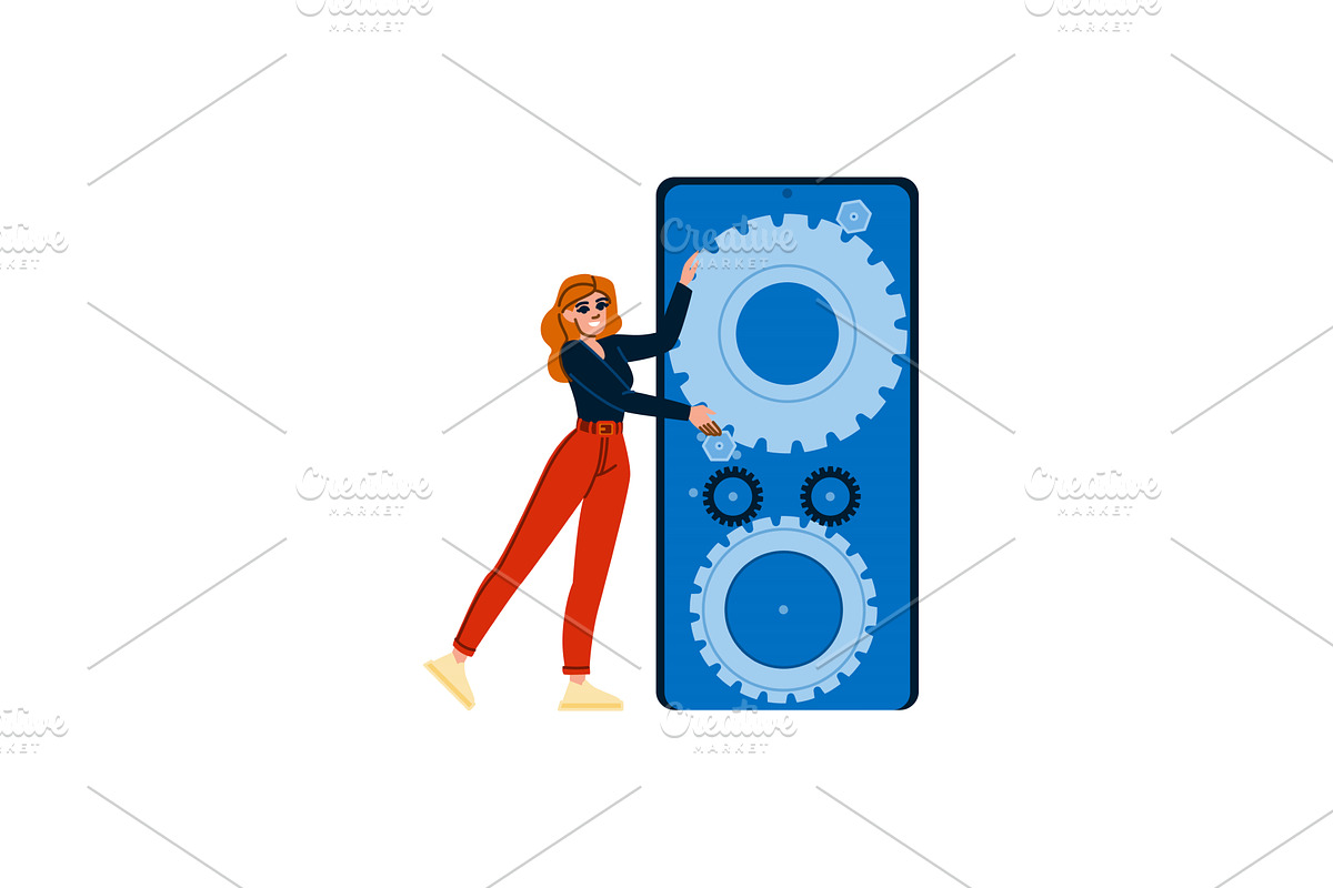 Woman engineer working on mobile, a Technology Illustration by pikepicture
