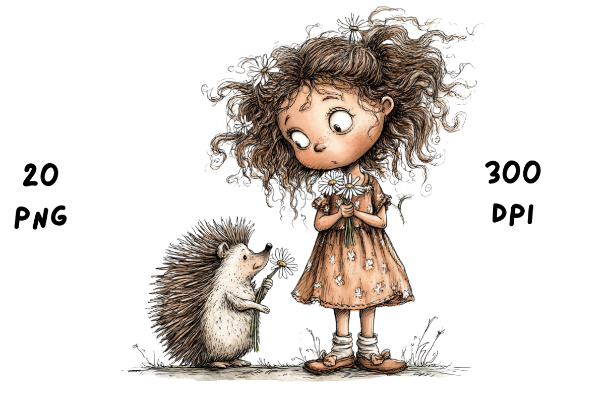 Whimsical Floral Girl & Hedgehog, an Animal Illustration by GiraffeCreative (Photo 7 of 20)