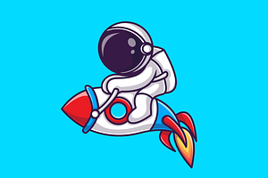 Astronaut Riding Rocket Cartoon