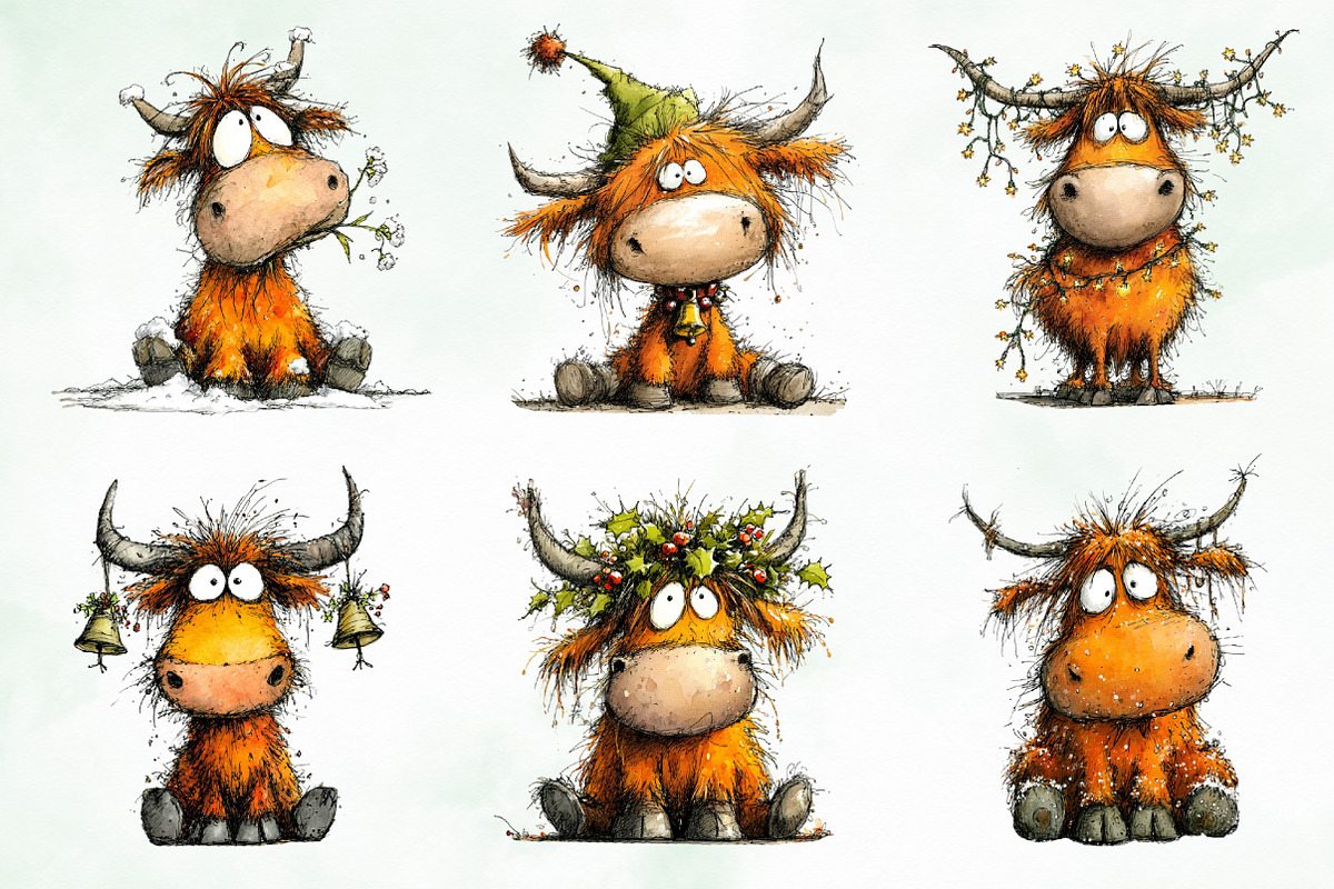 Grumpy Christmas Highland Cow Bundle, an Illustration by Creative Art (Photo 9 of 11)
