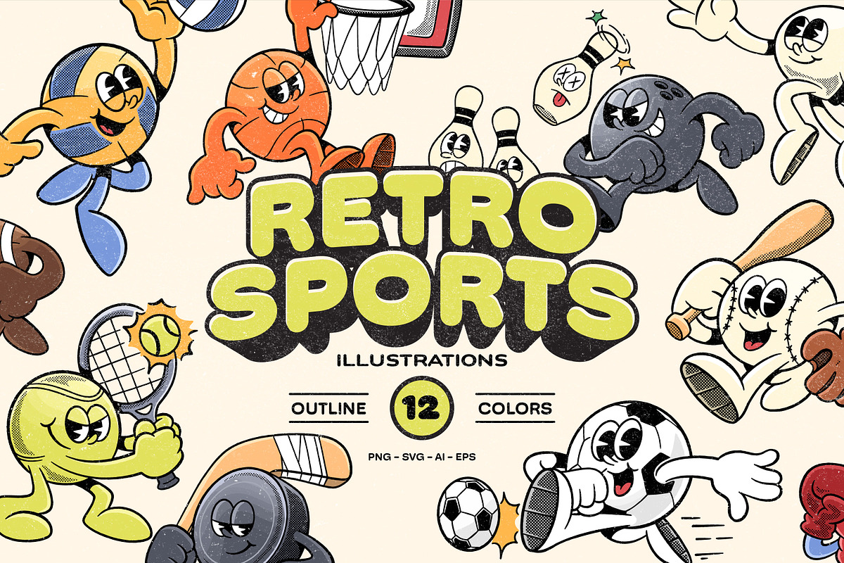Retro Sports Mascot Illustrations, an Object Graphic by Ludere Studios (Photo 1 of 8)